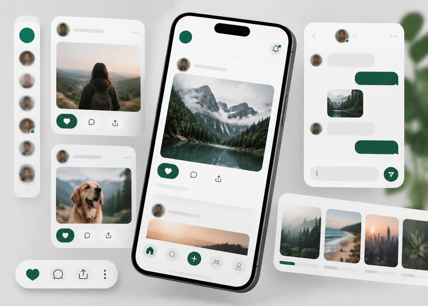 Preview of the Akiya social feed, stories and messaging